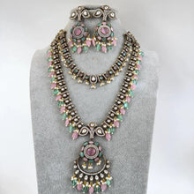 MintPink Premium Quality Victorian Moissanite Polki Kundan Necklace/Statement Long /Semi Precious/Rani Haar/Indian wedding/Bridal Collection