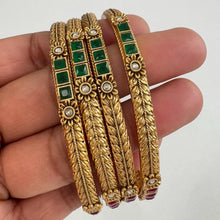 Ruby Green Kemp gold bangles 4pcs, Rajwadi bangles, South Indian Bangles ,gold bangles, Indian Pakistani jewelry for wedding, Bridal Jewelry