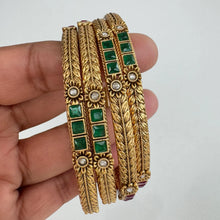 Ruby Green Kemp gold bangles 4pcs, Rajwadi bangles, South Indian Bangles ,gold bangles, Indian Pakistani jewelry for wedding, Bridal Jewelry