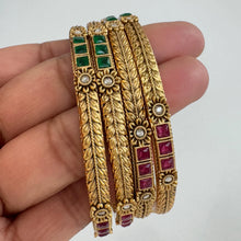 Ruby Green Kemp gold bangles 4pcs, Rajwadi bangles, South Indian Bangles ,gold bangles, Indian Pakistani jewelry for wedding, Bridal Jewelry