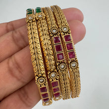 Ruby Green Kemp gold bangles 4pcs, Rajwadi bangles, South Indian Bangles ,gold bangles, Indian Pakistani jewelry for wedding, Bridal Jewelry