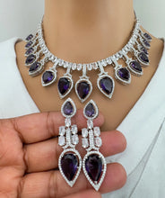 Purple CZ diamond necklace, American Diamond wedding necklace, Cz jewelry, Indian, Pakistani, Punjabi wedding jewelry, Prom necklace