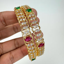 Set of 2 Ruby Green Gold Diamond Bangles(2 PC)/CZ Bangles/Indian Bangles/CZ stone bangles/Indian wedding/bridal jewelry/Gold bangles
