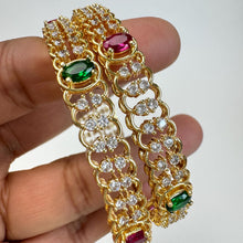 Set of 2 Ruby Green Gold Diamond Bangles(2 PC)/CZ Bangles/Indian Bangles/CZ stone bangles/Indian wedding/bridal jewelry/Gold bangles
