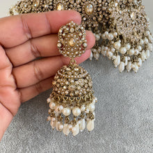 White Champagne Antique Shadow Stone Pearl Choker Necklace with earring and tikka and Passa Bridal necklace Indian Pakistani Punjabi Wedding