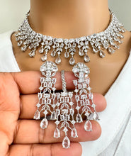Silver CZ Diamond necklace with Earrings and Tikka /CZ Stones Necklace Set/Elegant/Unique Jewelry/Indian/Pakistani/Bollywood