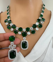 Emerald CZ diamond necklace, American Diamond wedding necklace, Cz jewelry, Indian, Pakistani, Punjabi wedding jewelry, Bridal necklace