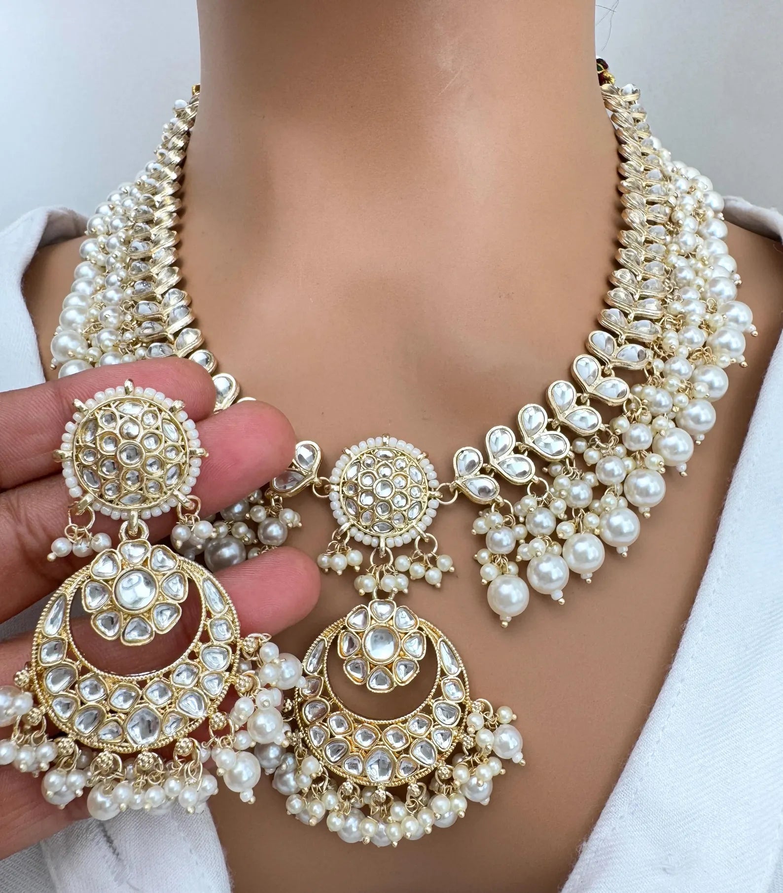 White Pearl Kundan Necklace Set/ Kundan Jewelry/ Bollywood Jewelry/ Indian Jewelry/ Pakistani necklace/Punjabi/bridal /Indian wedding IndianJewelTrends 4.5 out of 5 stars