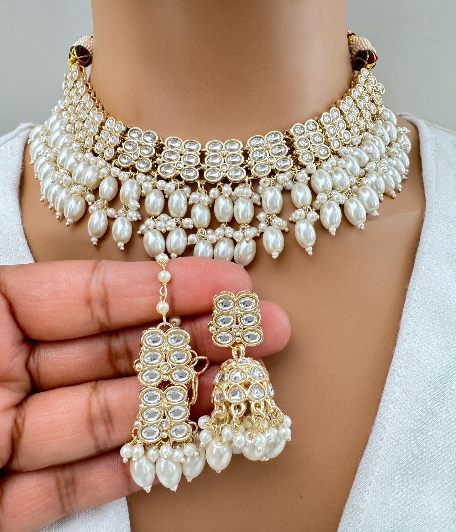 White Kundan Necklace Set/ Kundan Choker/ Bollywood Jewelry/ Indian jewelry/ Pakistani necklace/ punjabi/bridesmaid necklace/indian wedding