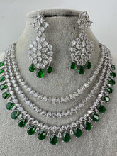 Emerald CZ diamond Triple Layered bridal necklace, American Diamond wedding necklace, Cz jewelry, Indian, Pakistani, Punjabi wedding jewelry