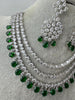 Emerald CZ diamond Triple Layered bridal necklace, American Diamond wedding necklace, Cz jewelry, Indian, Pakistani, Punjabi wedding jewelry