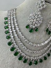 Emerald CZ diamond Triple Layered bridal necklace, American Diamond wedding necklace, Cz jewelry, Indian, Pakistani, Punjabi wedding jewelry