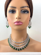 Emerald CZ diamond Triple Layered bridal necklace, American Diamond wedding necklace, Cz jewelry, Indian, Pakistani, Punjabi wedding jewelry