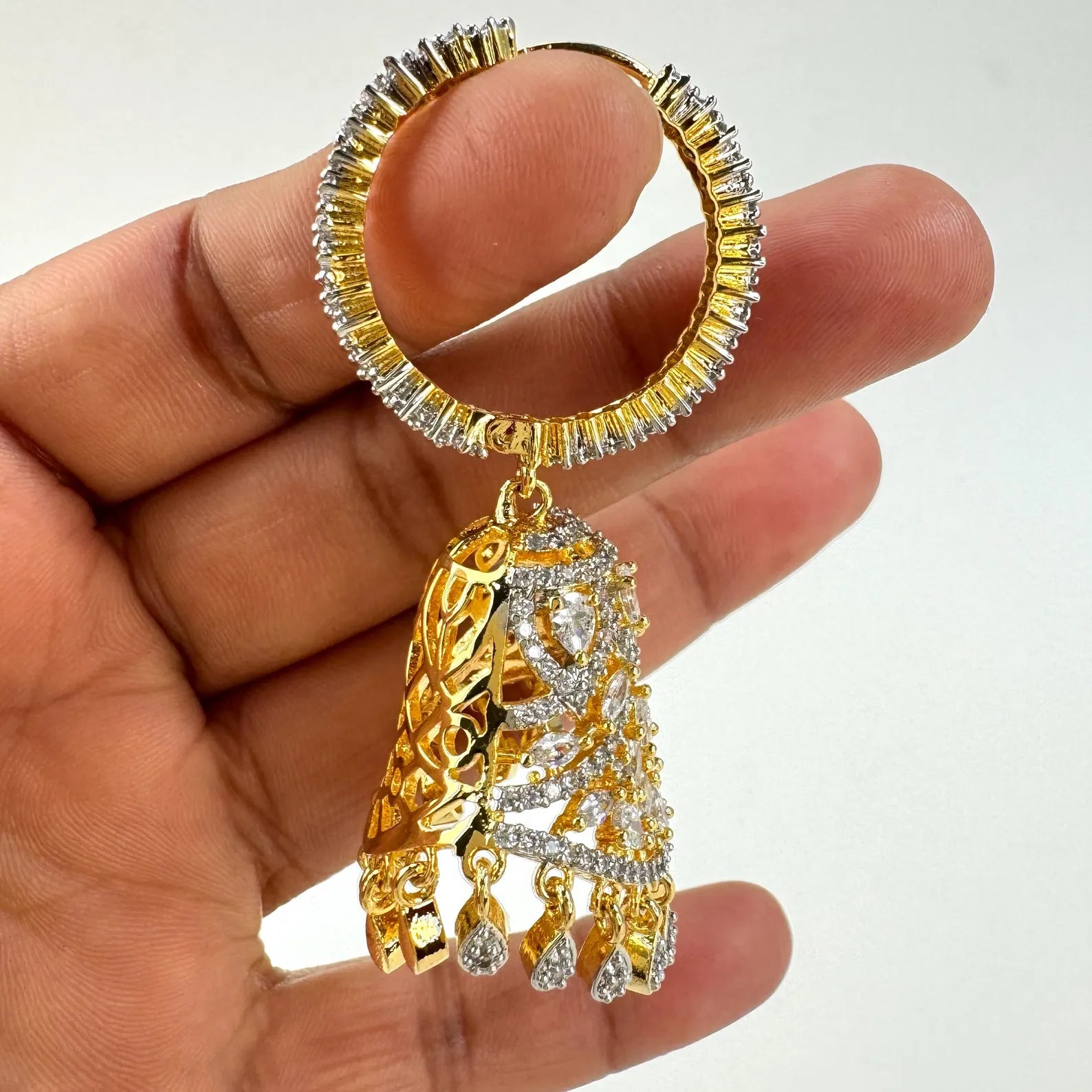 American Diamond Hoop earrings/Indian Jewelry/Pakistani Jewelry/Bollywood Jewelry/CZ earrings/AD earrings/Statement earrings/Gift for her