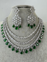 Emerald CZ diamond Triple Layered bridal necklace, American Diamond wedding necklace, Cz jewelry, Indian, Pakistani, Punjabi wedding jewelry