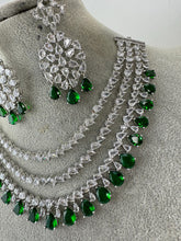 Emerald CZ diamond Triple Layered bridal necklace, American Diamond wedding necklace, Cz jewelry, Indian, Pakistani, Punjabi wedding jewelry