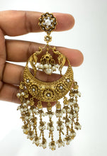 Kareena Kapoor inspired Long Gold Chandbali Indian Pakistani Earrings, Antique Chand Earring With Gold Plating, Oversized gold earrings