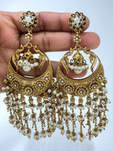 Kareena Kapoor inspired Long Gold Chandbali Indian Pakistani Earrings, Antique Chand Earring With Gold Plating, Oversized gold earrings