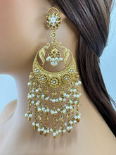 Kareena Kapoor inspired Long Gold Chandbali Indian Pakistani Earrings, Antique Chand Earring With Gold Plating, Oversized gold earrings