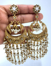 Kareena Kapoor inspired Long Gold Chandbali Indian Pakistani Earrings, Antique Chand Earring With Gold Plating, Oversized gold earrings