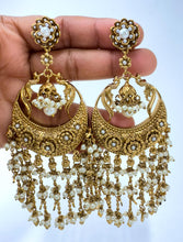 Kareena Kapoor inspired Long Gold Chandbali Indian Pakistani Earrings, Antique Chand Earring With Gold Plating, Oversized gold earrings