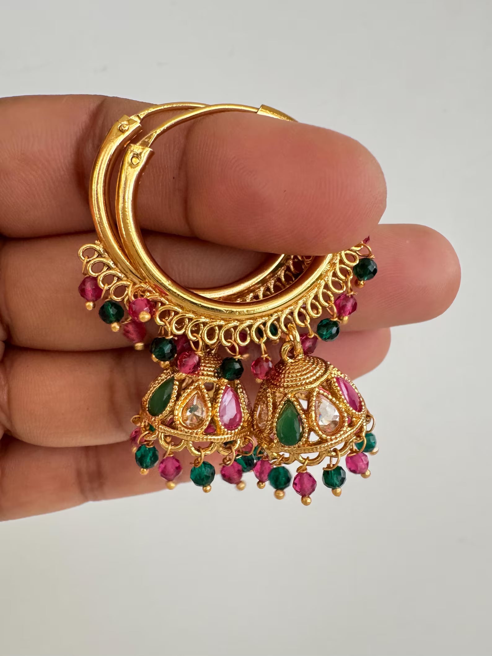 Small Gold plated polki Hoop Earrings/Bali Jhumkas/Traditional earrings/Trendy earrings/Statement earrings/Bridal jewelry/Pakistani/Punjabi