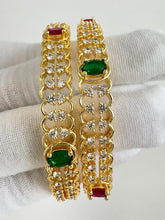 Set of 2 Ruby Green Gold Diamond Bangles(2 PC)/CZ Bangles/Indian Bangles/CZ stone bangles/Indian wedding/bridal jewelry/Gold bangles