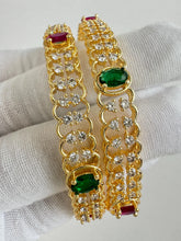 Set of 2 Ruby Green Gold Diamond Bangles(2 PC)/CZ Bangles/Indian Bangles/CZ stone bangles/Indian wedding/bridal jewelry/Gold bangles
