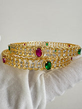 Set of 2 Ruby Green Gold Diamond Bangles(2 PC)/CZ Bangles/Indian Bangles/CZ stone bangles/Indian wedding/bridal jewelry/Gold bangles