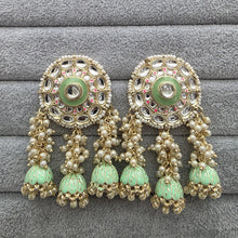 Mint Green Kundan Chaandbali Earrings/Indian Earrings/pearl Earring/Pakistani Earrings/Statement Earrings/Long chandelier/Indian wedding