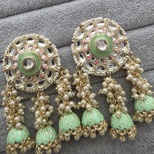 Mint Green Kundan Chaandbali Earrings/Indian Earrings/pearl Earring/Pakistani Earrings/Statement Earrings/Long chandelier/Indian wedding