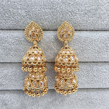 Gold Polki Jhumka, stone Jhumka, Indian Jewelry, Jhumka earrings, Gold earrings, double Jhumka earrings