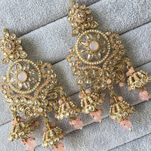 Pink Antique Polki Kundan chandbali Indian Pakistani Earrings, Antique Long Earring With dull Gold Plating, Indian Pakistani wedding