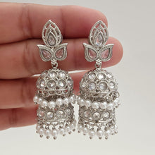 Silver Polki Stone Jhumka Indian jhumka earrings Pakistani Indian Jewelry Pearl jhumka earrings Statement earrings Indian wedding Jewelry