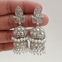 Silver Polki Stone Jhumka Indian jhumka earrings Pakistani Indian Jewelry Pearl jhumka earrings Statement earrings Indian wedding Jewelry
