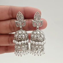 Silver Polki Stone Jhumka Indian jhumka earrings Pakistani Indian Jewelry Pearl jhumka earrings Statement earrings Indian wedding Jewelry