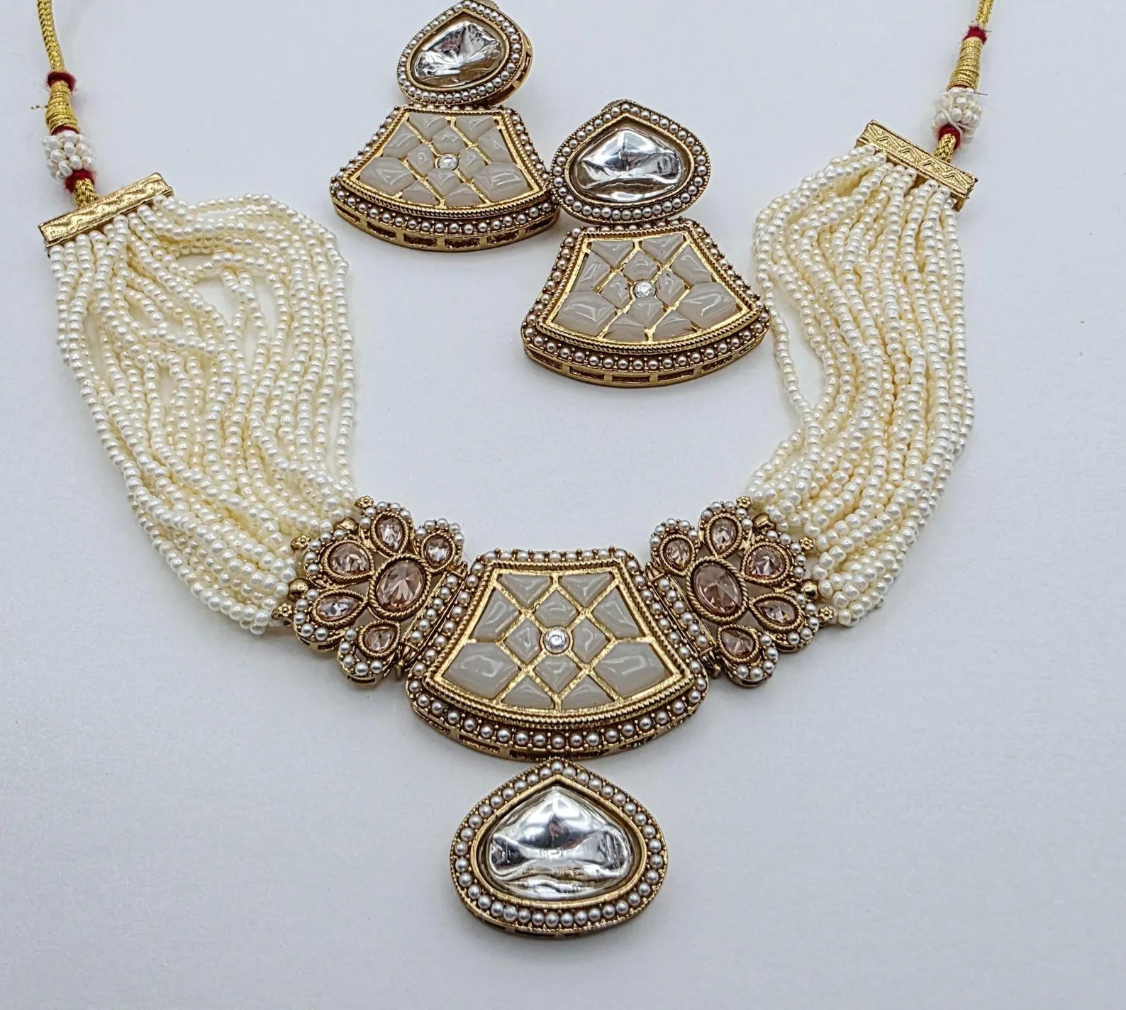 White Pearl Antique Polki Kundan Choker Necklace set, Indian jewelry, Pakistani necklace, Punjabi necklace, bridal, Indian wedding
