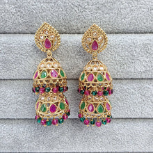 Gold Polki Jhumka, stone Jhumka, Indian Jewelry, Jhumka earrings, Gold earrings, double Jhumka earrings