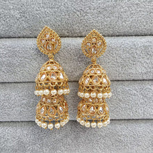 Gold Polki Jhumka, stone Jhumka, Indian Jewelry, Jhumka earrings, Gold earrings, double Jhumka earrings