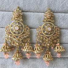 Pink Antique Polki Kundan chandbali Indian Pakistani Earrings, Antique Long Earring With dull Gold Plating, Indian Pakistani wedding