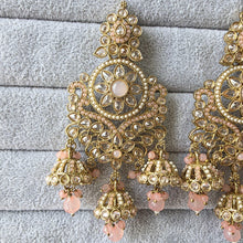 Pink Antique Polki Kundan chandbali Indian Pakistani Earrings, Antique Long Earring With dull Gold Plating, Indian Pakistani wedding