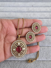 Ruby Victorian Plated Cubic Zirconia Chain Pendant Set, Long Pendant Mala Necklace/American diamond Long necklace/Mala/Indian wedding
