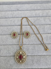 Ruby Victorian Plated Cubic Zirconia Chain Pendant Set, Long Pendant Mala Necklace/American diamond Long necklace/Mala/Indian wedding