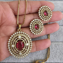 Ruby Victorian Plated Cubic Zirconia Chain Pendant Set, Long Pendant Mala Necklace/American diamond Long necklace/Mala/Indian wedding