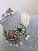 Green Pink Doublet Moissanite pearl kundan necklace/Kundan choker/Indian wedding/Bridal jewelry/Indian Wedding/Pakistani/Punjabi