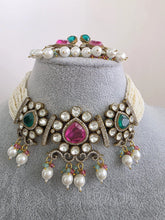 Green Pink Doublet Moissanite pearl kundan necklace/Kundan choker/Indian wedding/Bridal jewelry/Indian Wedding/Pakistani/Punjabi