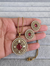 Ruby Victorian Plated Cubic Zirconia Chain Pendant Set, Long Pendant Mala Necklace/American diamond Long necklace/Mala/Indian wedding