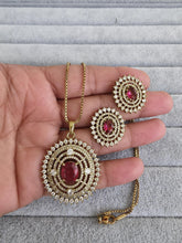 Ruby Victorian Plated Cubic Zirconia Chain Pendant Set, Long Pendant Mala Necklace/American diamond Long necklace/Mala/Indian wedding