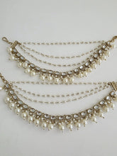 Dull Gold kundan pearl Ear Chain/Sahare/Pearl kaan chain/Earring support chain/Indian Jewelry/Pakistani Jewelry/Bahubali Eaarrings sahara