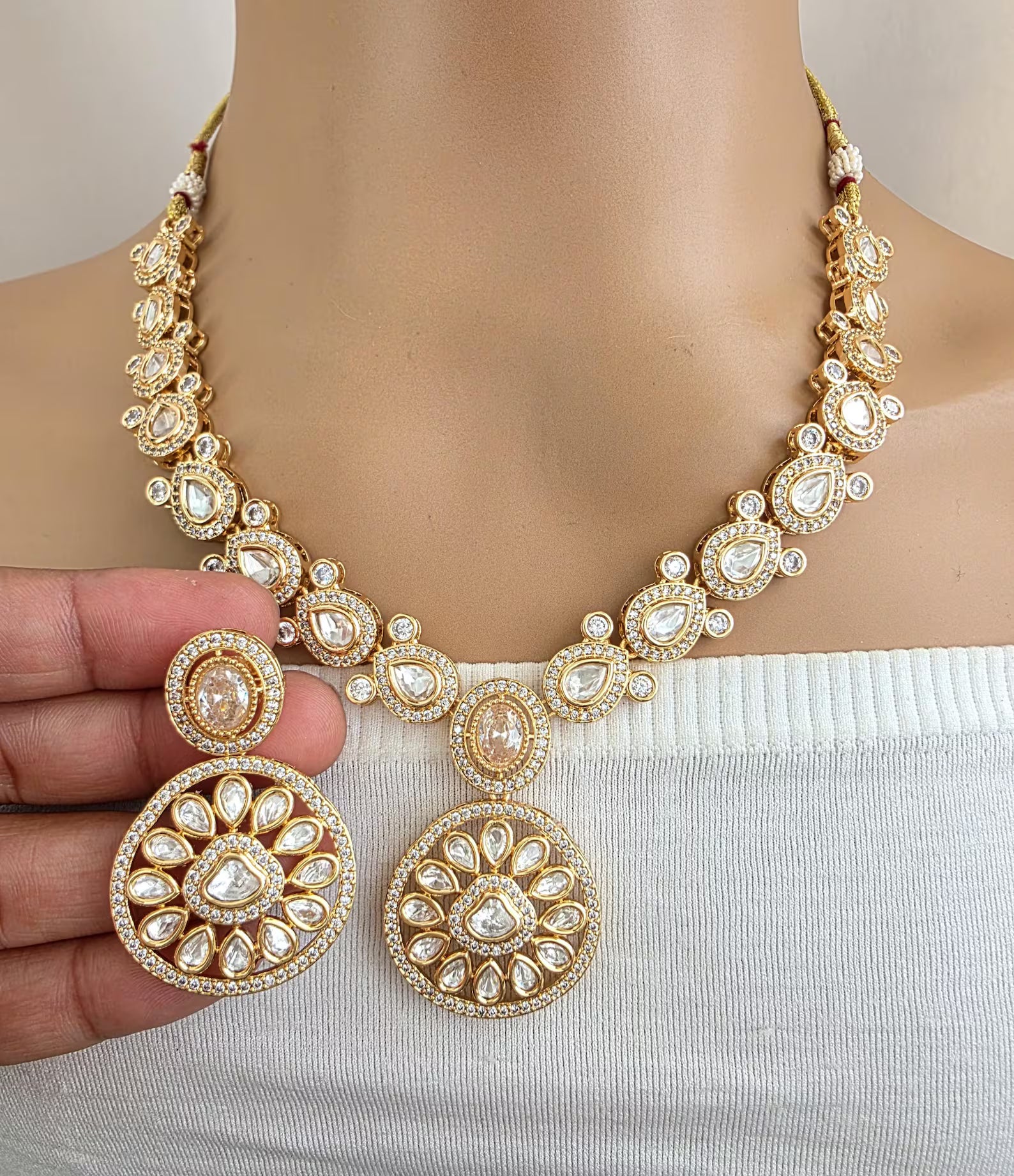 White Moissanite Kundan Necklace/Indian Kundan Set /Bollywood Jewelry/Indian wedding/Bridal Indian Wedding/Pakistani/Punjabi